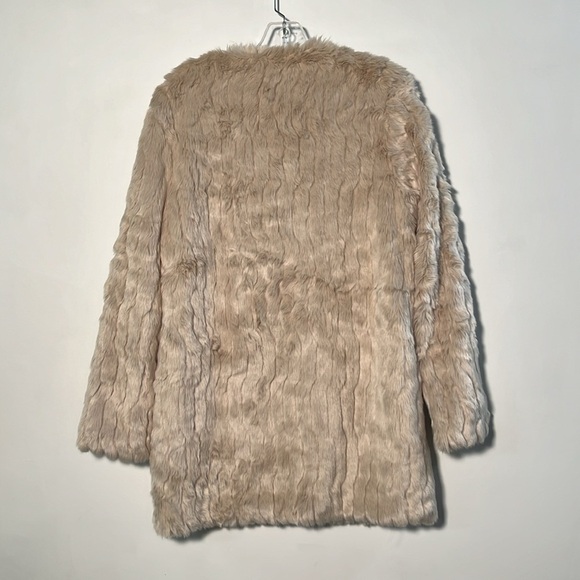 FOREVER 21 Boho Faux Fur Hippie-Chic Holiday Party Collarless Cream/Tan Coat L - Picture 2 of 14